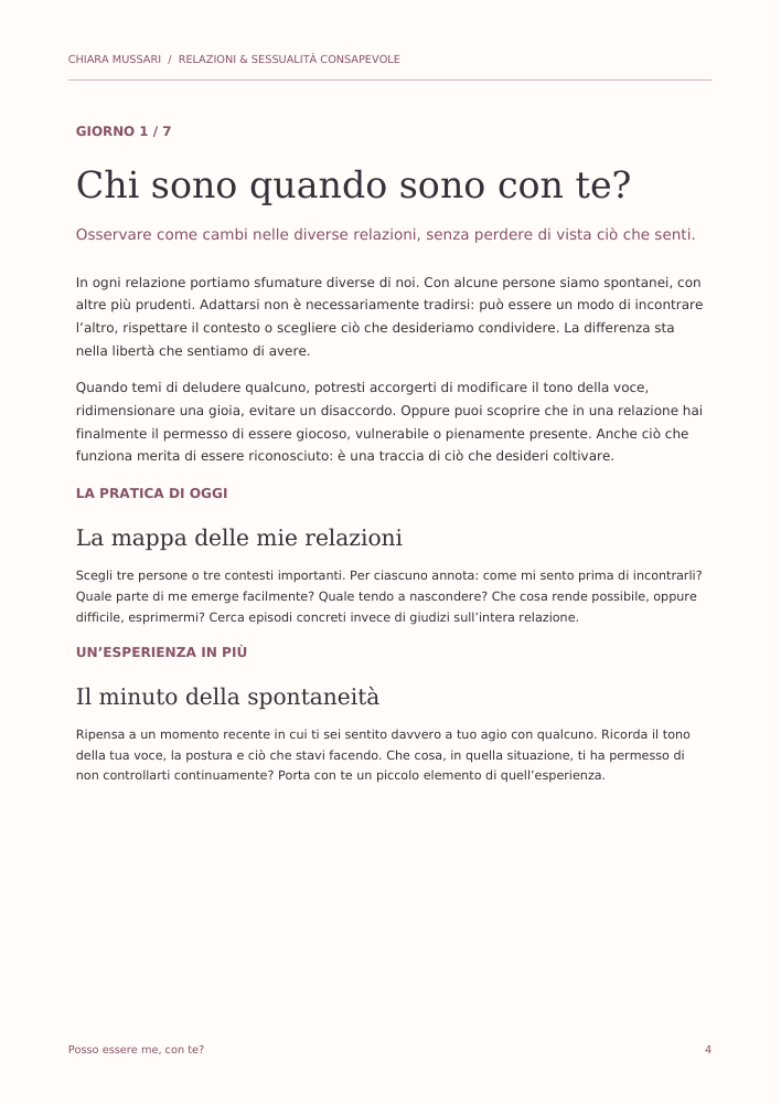 Anteprima del giorno 1: Chi sono quando sono con te? Riflessione e pratica della mappa delle relazioni
